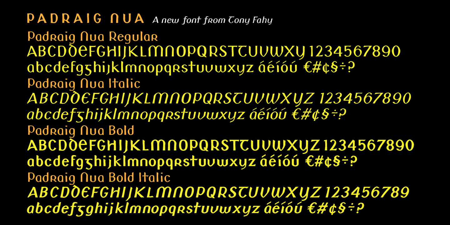 Пример шрифта Padraig Nua Regular